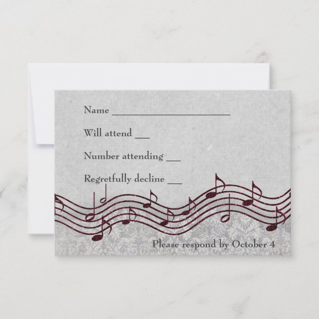 Grey Damask Red Music RSVP (Devant)