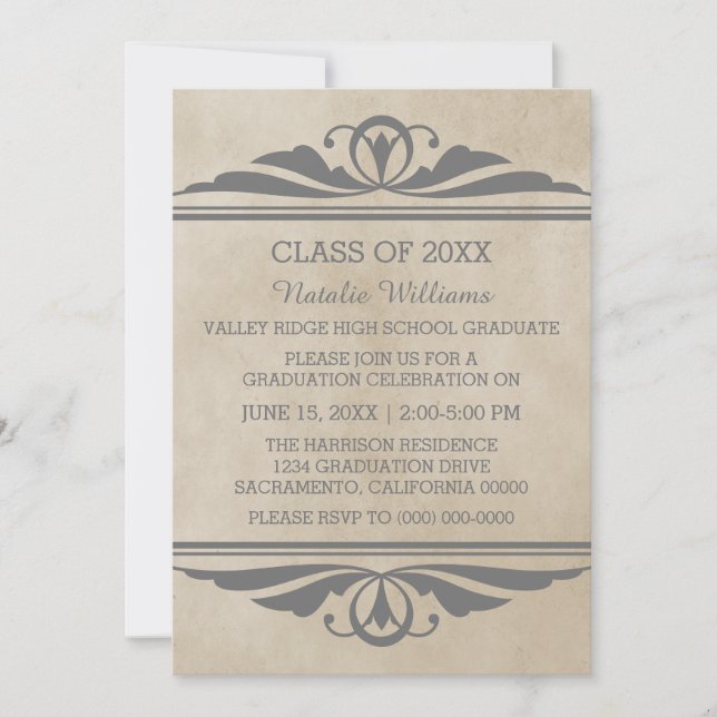 Grey Elegant Deco Invitation (Devant)