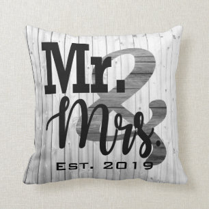 Grey Faux Wood M. et Mme la Mariage Coussin
