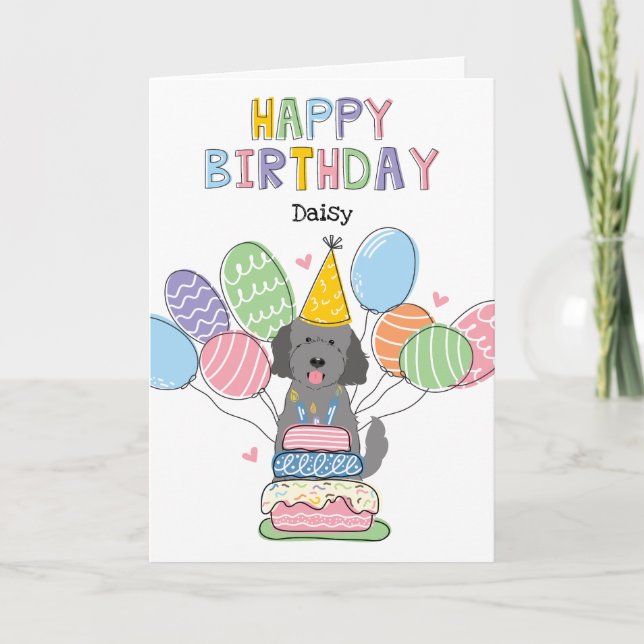 Grey Goldendoodle Chien Bonne Carte d'Anniversaire (Devant)