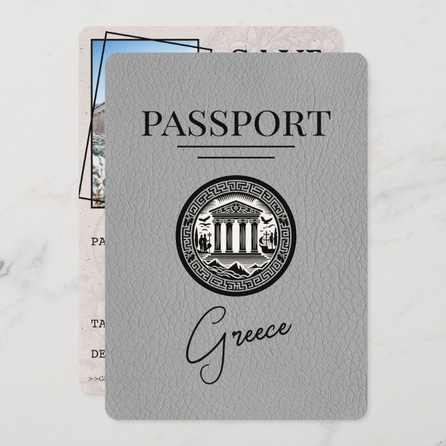 Grey Grèce Passeport Enregistrer la carte Date (Devant / Derrière)