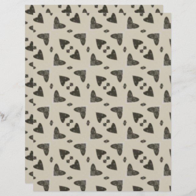 Grey Hearts Geometric Scrapbook Paper (Devant / Derrière)