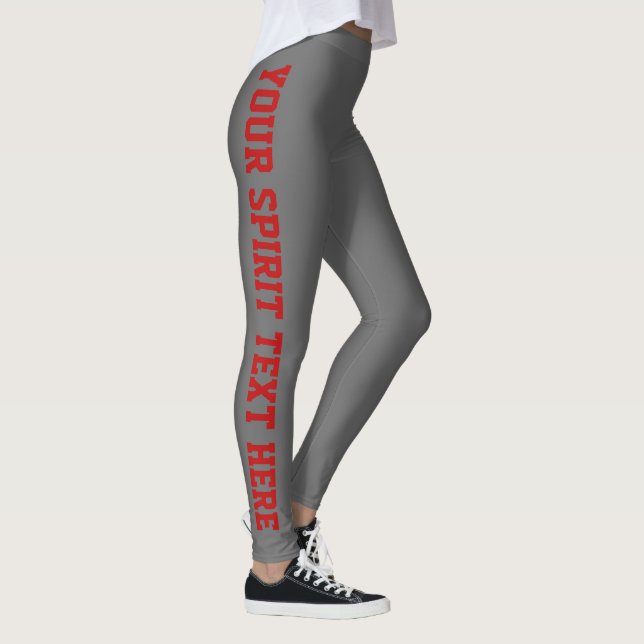 Grey + Red Custom School Spirit Text Leggings (Droite)