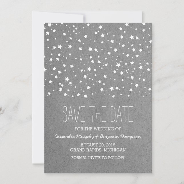 Grey Starry Night Enregistrer la date Invitation (Devant)