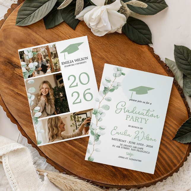 Grey Toile de Jouy Graduation Invitation (Créateur téléchargé)