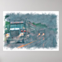 Grey Truck Highway Driving in Rain Art Poster 5