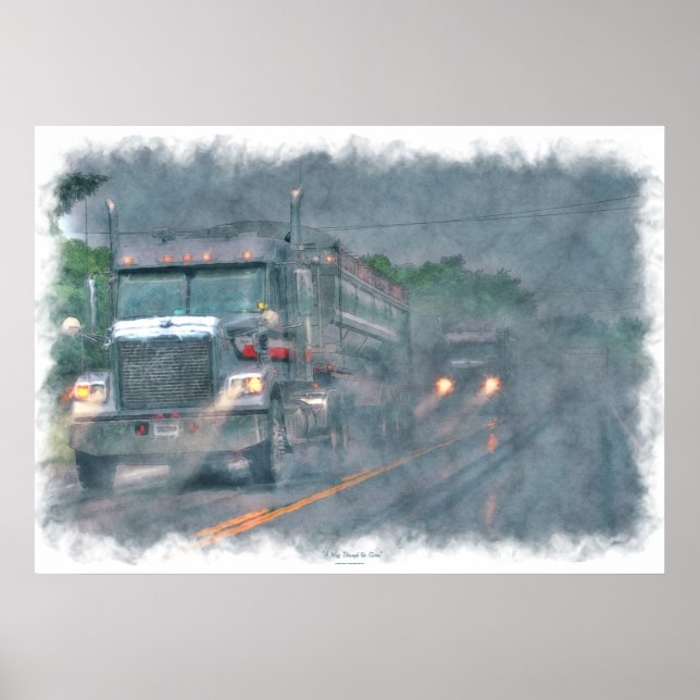 Grey Truck Highway Driving in Rain Art Poster 5 (Devant)