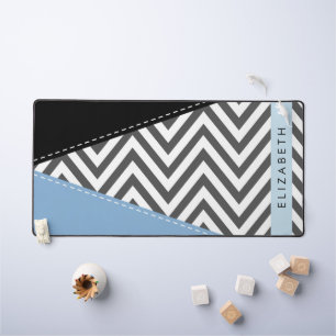 Grey Zigzag, Grey Chevron, Bleu, Votre Nom