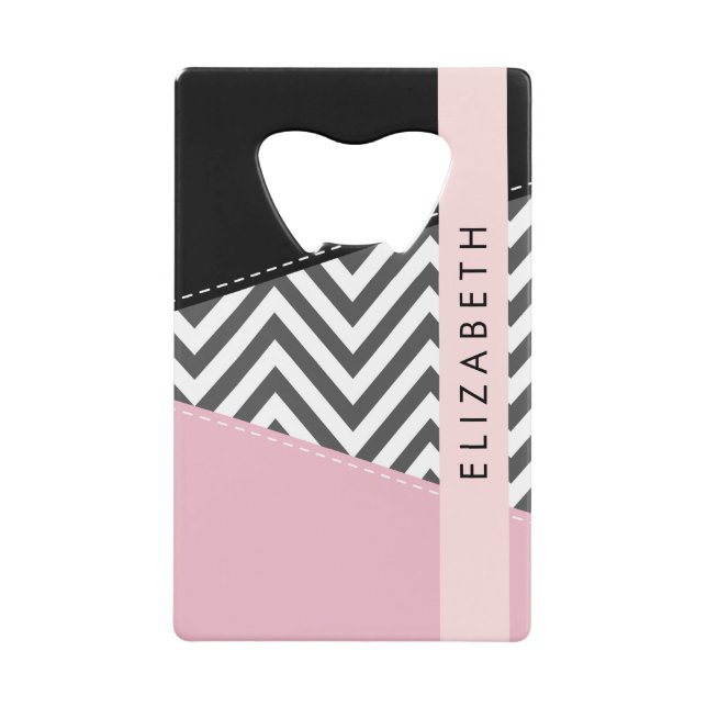 Grey Zigzag, Grey Chevron, Rose, Votre Nom (Devant)