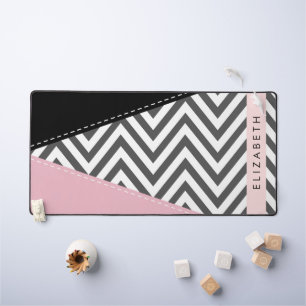 Grey Zigzag, Grey Chevron, Rose, Votre Nom