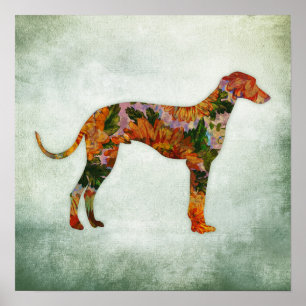 Greyhound Dog Art Imprimer Poster Floral