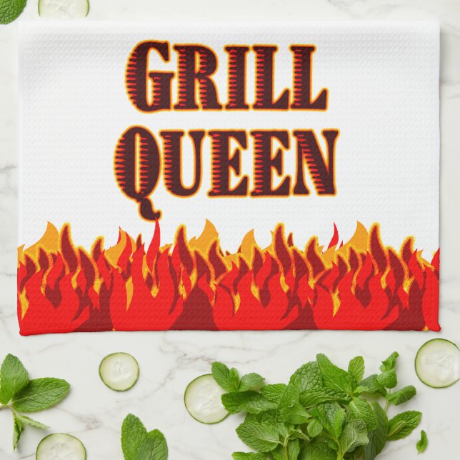 Grill Queen Red Flames Barbecue Serviette de cuisi (Plié)