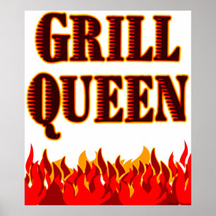 Grill Queen Red Flames BQ Art Poster