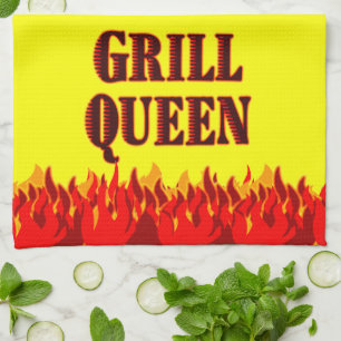 Grill Queen Red Flames BQ Yellow Serviette de cuis