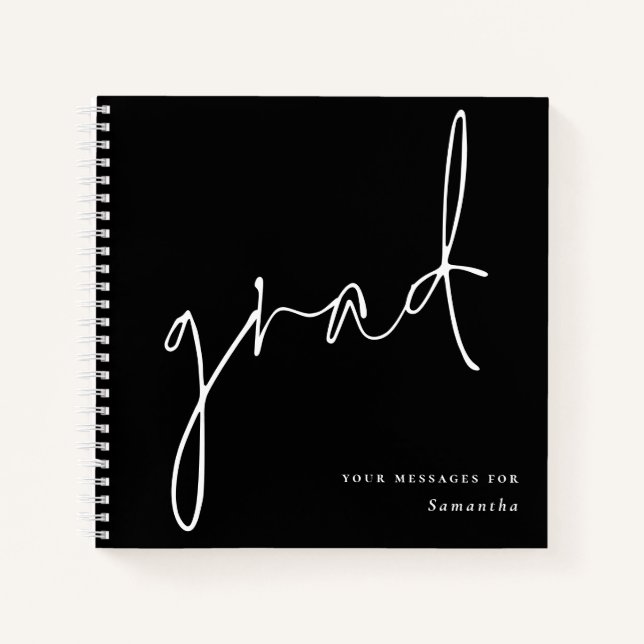 Grille blanc Script noir Graduation livre d'invité (Devant)