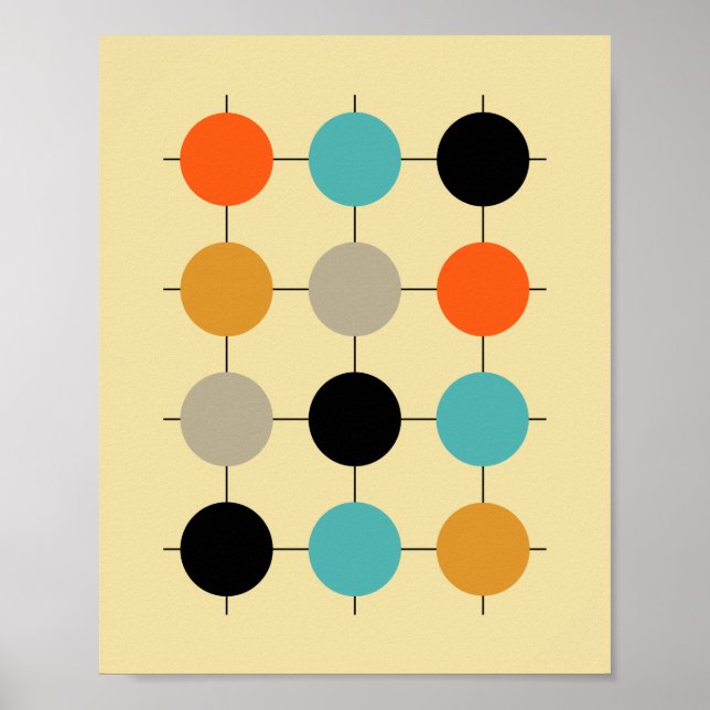 Grille Cercles Mid Century Moderne Stylisé Poster (Devant)