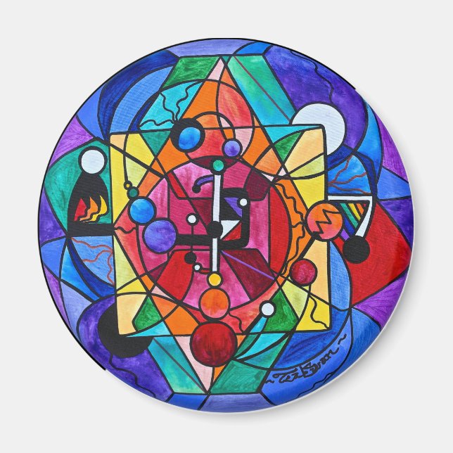 "Grille d'ordre divin arcturien" Aimant rond de 2¼ (Devant)