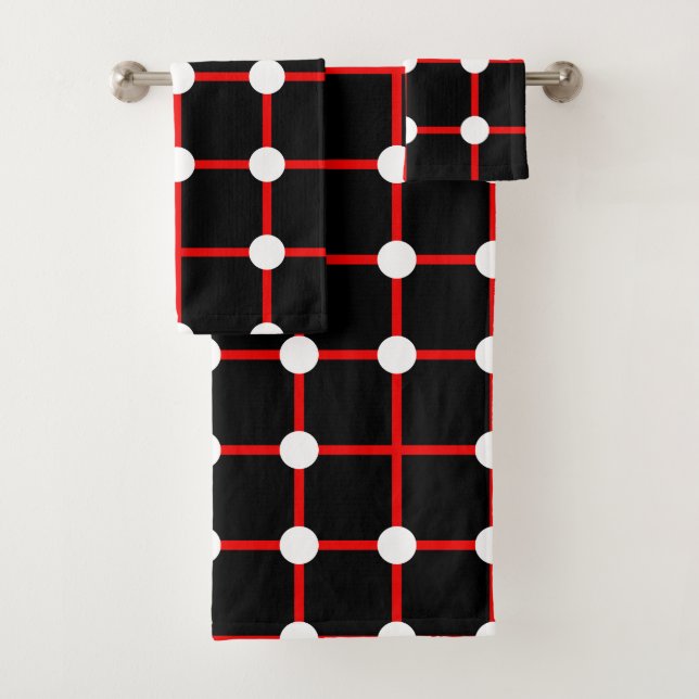 Grille rouge et motif de points blancs sur fond no (En situation)