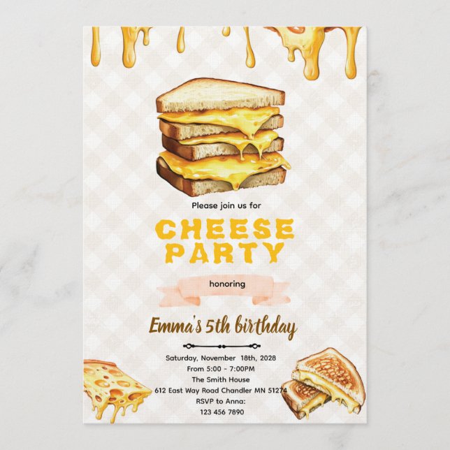 Grilled Cheese Birthday Party Invitation (Devant)