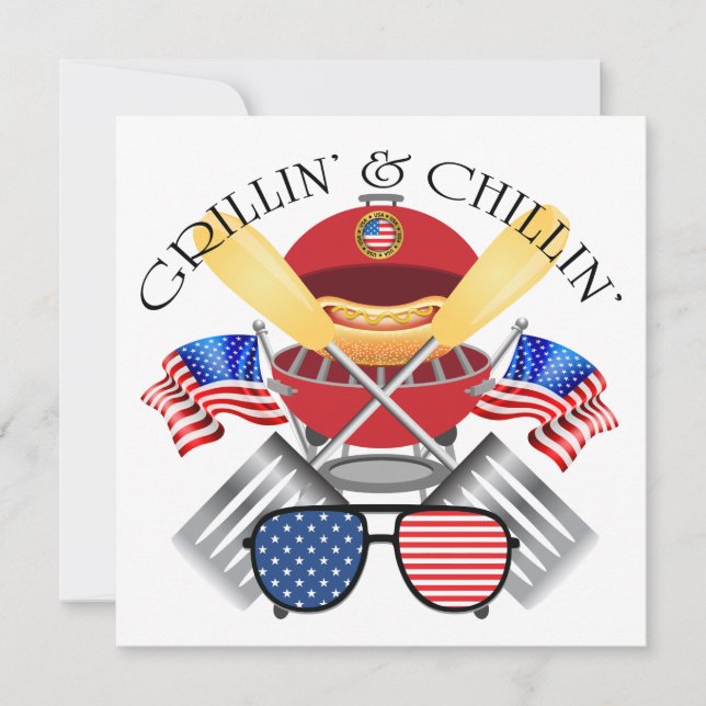 Grillin' et Chillin' Patriotic Cookout Invitation (Devant)