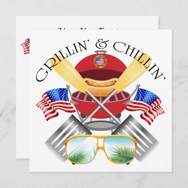 Grillin' et Chillin' Patriotic Cookout Invitation (Devant / Derrière)
