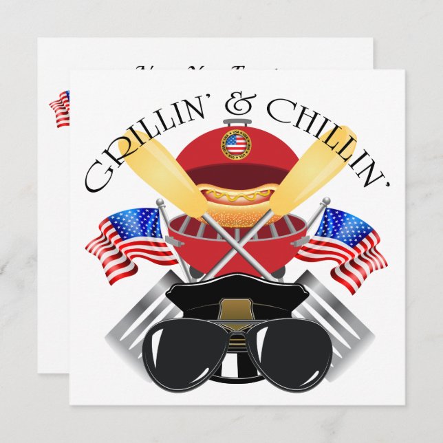 Grillin' et Chillin' Patriotic Cookout Invitation (Devant / Derrière)