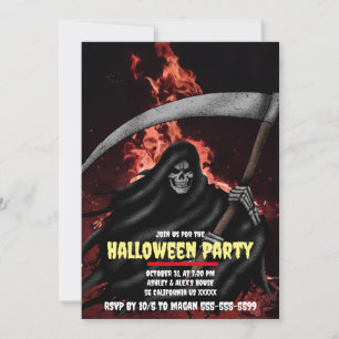 Grim Reaper Fire Custom Halloween Party Invitation