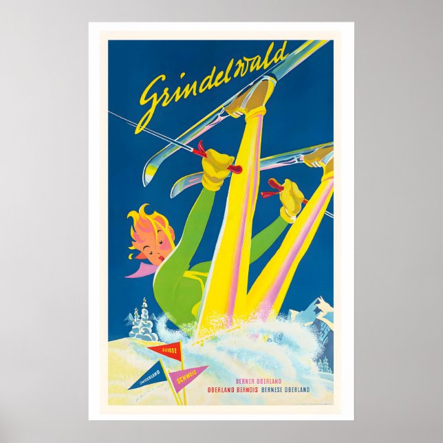 Grindelwald Suisse Affiche de Ski Vintage (Devant)