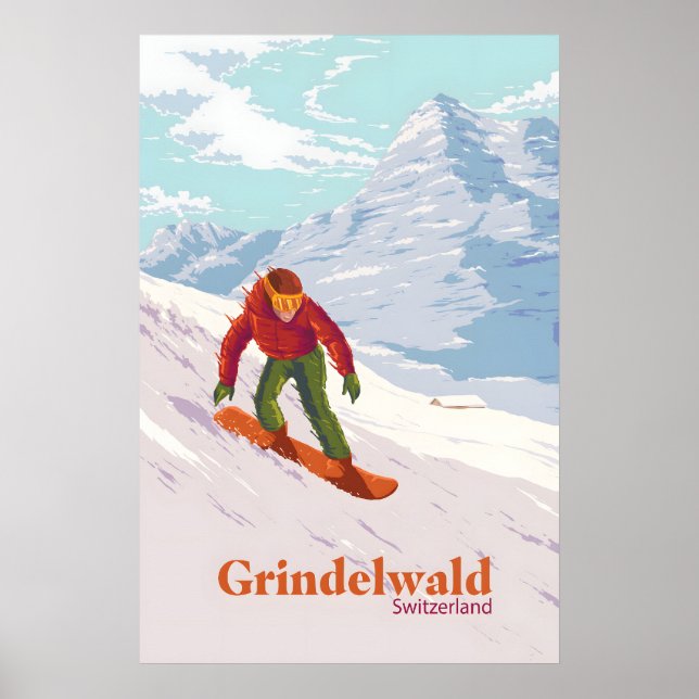 Grindelwald Suisse Affiche de voyage pour le snowb (Devant)