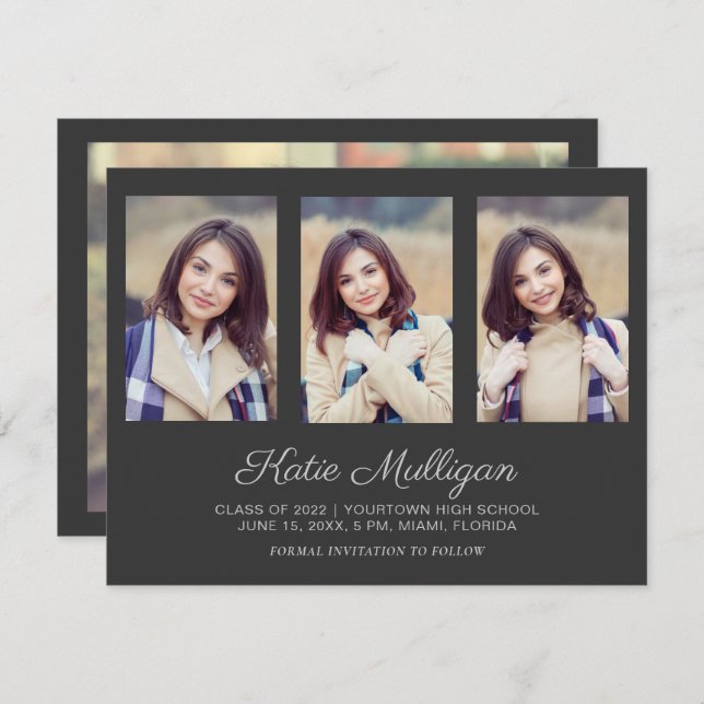 Gris 4 Photo Graduation Enregistrer la date Faire- (Devant / Derrière)