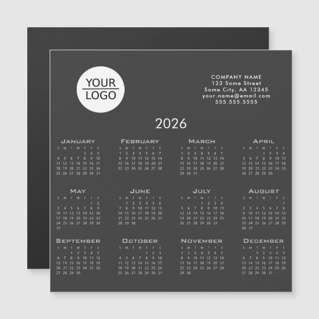 Gris Ajouter votre logo 2026 Calendrier Société Ma (Devant / Derrière)