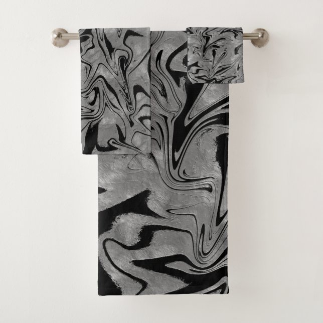 Gris argenté et noir Elegant glam Marbre spirale (En situation)