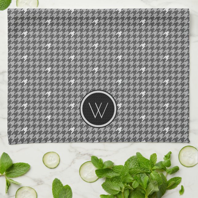 Gris avec Accent Argent Houndstooth Serviette de c (Plié)