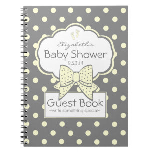 Gris avec le livre d'invité jaune de baby shower