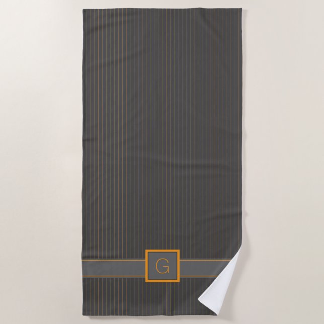 Gris avec Orange Pinstripes Serviette de plage (Devant)