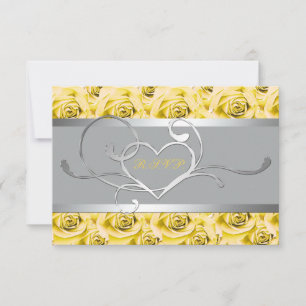 Gris avec Roses Jaunes Carte de réponse papier