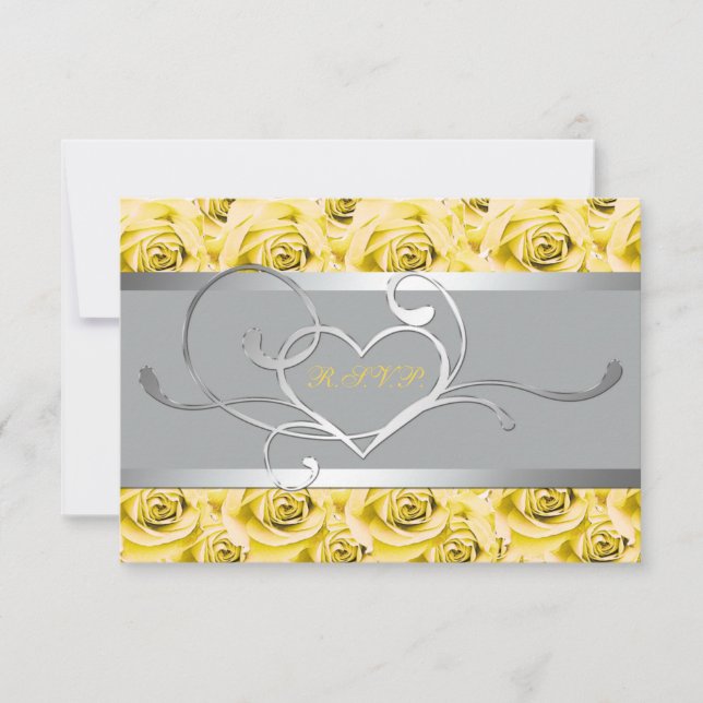 Gris avec Roses Jaunes Carte de réponse papier (Devant)