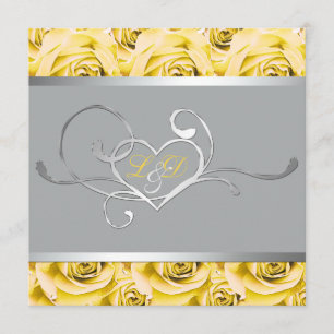 Gris avec roses jaunes Invitation monogramme