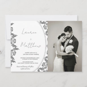 Gris Blanc Art Mariage Invitations avec photo