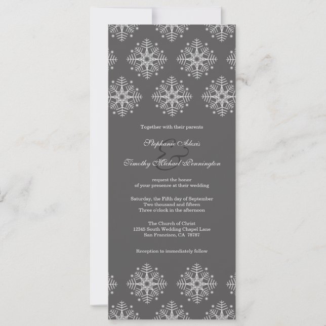Gris + blanc flocon de neige invitation de mariage (Devant)
