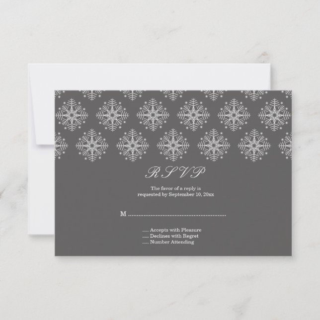 Gris + blanc flocon de neige mariage d'hiver carte (Devant)