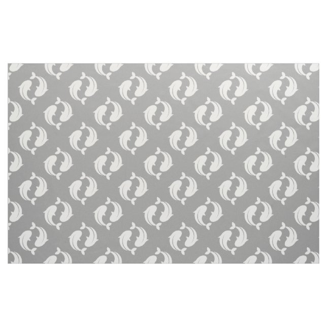 Gris blanc Koi Poisson tissu oriental motif (Fat Quarter)