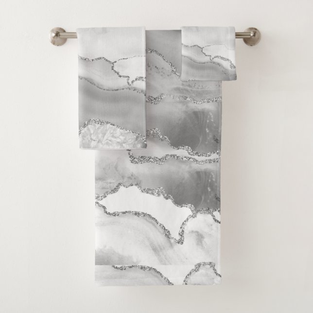 Gris blanc Parties scintillant argenté Agate éléga (En situation)