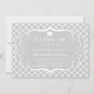 Gris + blanc quatrefoil graduation faire-part