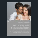 Gris Blanc Simple Faire-part de mariage photo mode<br><div class="desc">Couleur arrière - plan gris,  script blanc et texte simple Faire-part de mariage moderne avec photo fiançailles. Conception par Elke Clarke©. Customisez avec vos noms,  photo et texte d'information du mariage. Pour d'autres couleurs,  veuillez contacter le concepteur.</div>