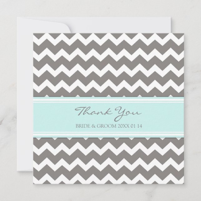 Gris bleu Chevron de cartes de Merci de mariage (Devant)