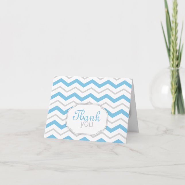 Gris & Bleu Chevron Moderne Grandes Cartes De Reme (Devant)