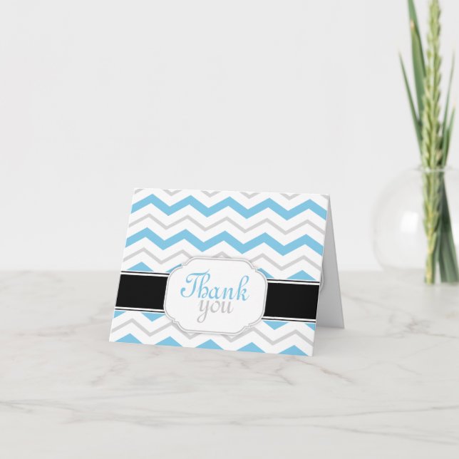 Gris & Bleu Chevron Trendy Merci Cartes (Devant)