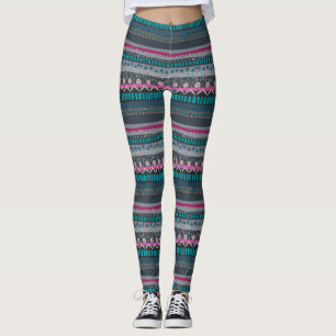 Gris Bleu Floral Tribal Print Leggings