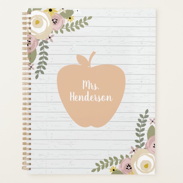 Gris Bois Dusté Floral Rose Pomme Enseignant (Devant)